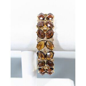 Monet Brown Rhinestone Tennis Bracelet 7" Stretch Gold Tone